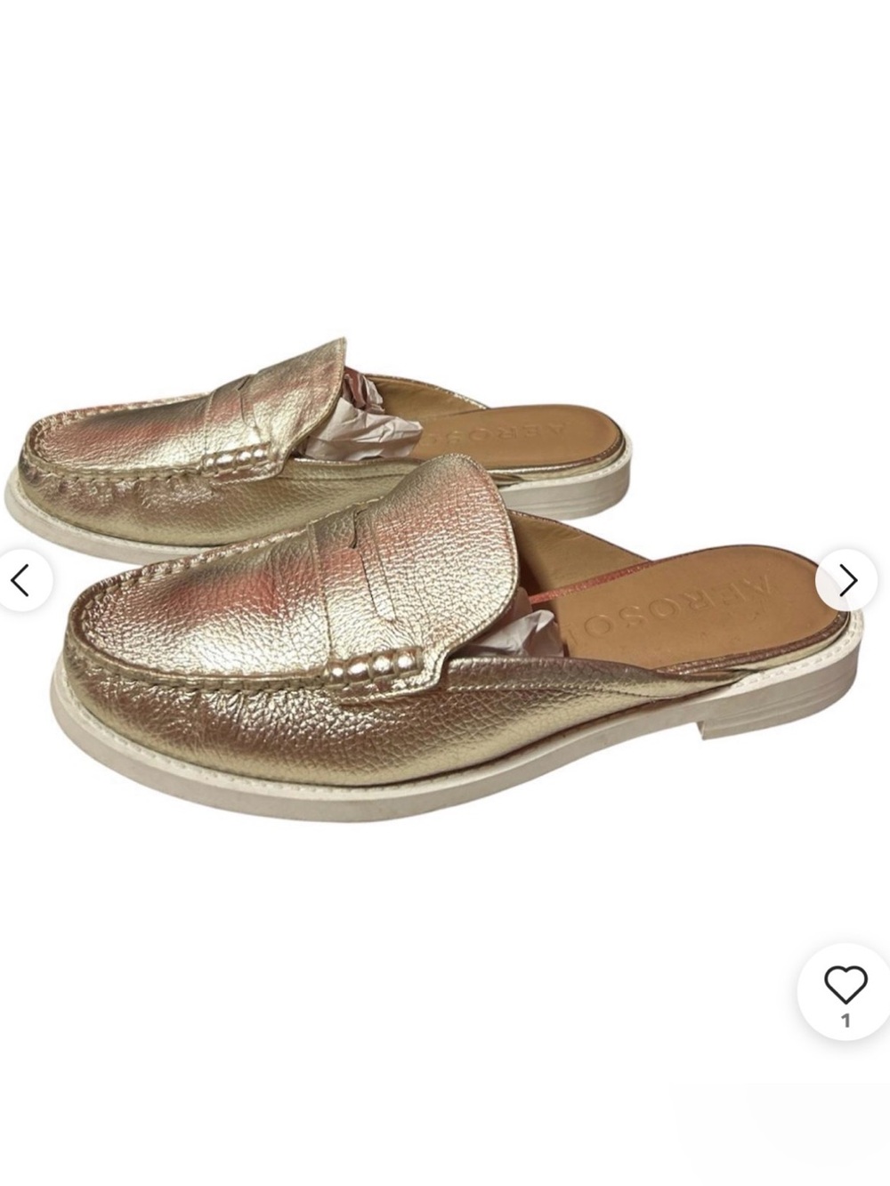 AEROSOLES Metallic Gold Slip-On Penny Loafers size 9.5